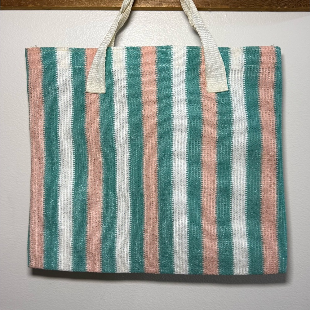 Striped Tote Bag in Pink, Green, and White